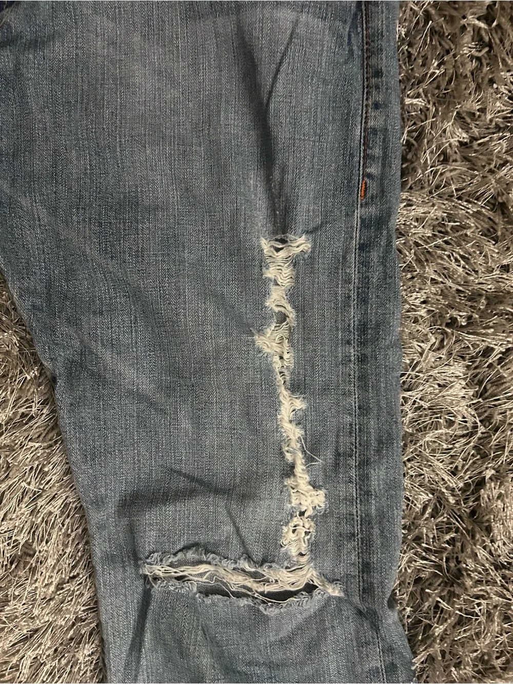 True Religion Light Blue Distressed Straight Leg Jeans